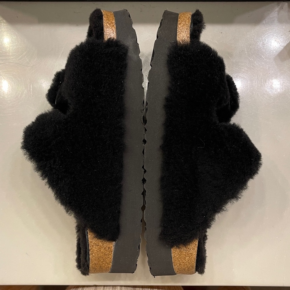 Birkenstock Papillio black shearling teddy Arizona big buckle women 38 size 7 - Picture 7 of 7